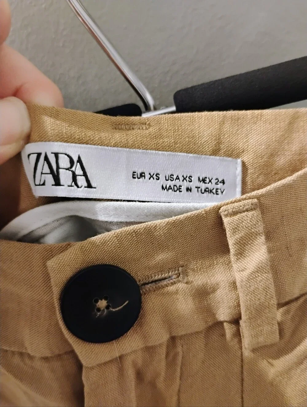 Women's ZARA Sz XS Tan Gold High Rise Pleated Wide Leg Linen Blend Pant